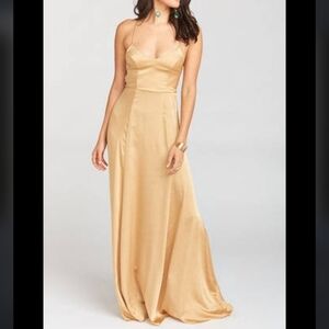 Show Me your mumu godshaw goddess gown gold lux satin small